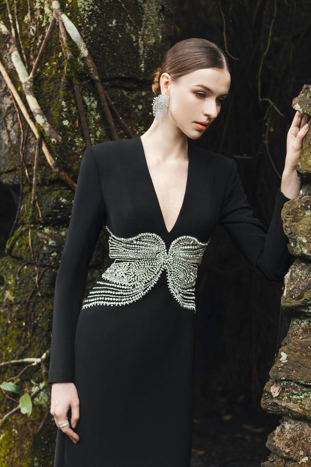 Long Sleeve Deep V-Neck Dress